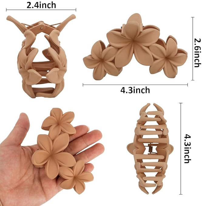 Ahoney 6PCS Flower Hair Clips for Women Strong Hold Nonslip, Big Flower Claw Clip for Thick Hair, Hawaiian Hibiscus Cute Hair Clips Beach Hair Accessories for Women Girls (Neutral)