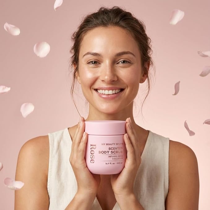 My Beauty Spot Scented Body Scrub for Women - Rose Scented Body Scrub, Natural Exfoliating Body Scrub, Skin Exfoliator Infused with Collagen, Romoves Dead Skin From Body - Large 500 ml. 16.9 fl oz.