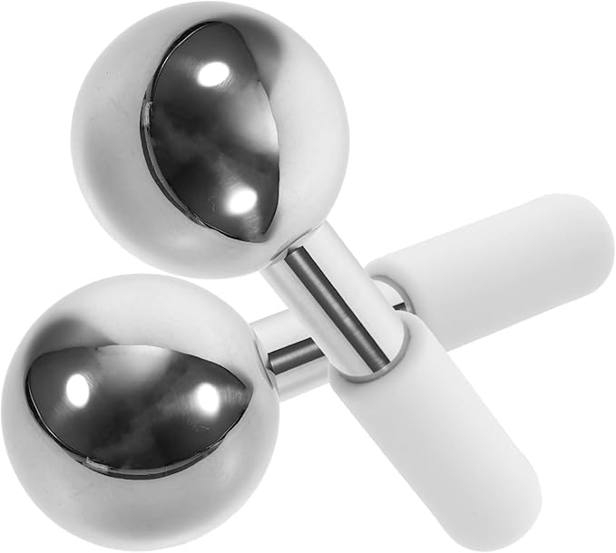 SAFIGLE 2pcs Facial Ice Massager Globes Face Massager Roller Stainless Steel for Collagen Wrinkle Reduction