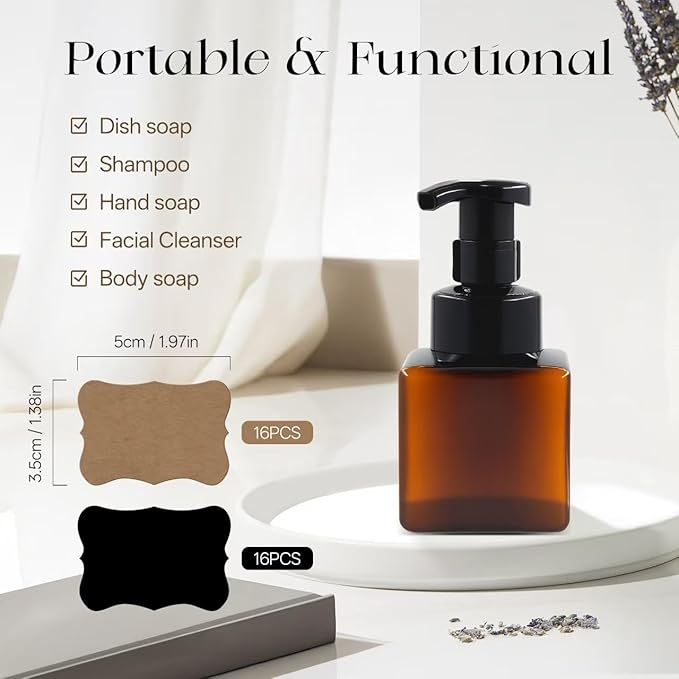 8.5 oz Foaming Soap Dispenser Plastic Foaming Pump Bottle, Refillable Dispenser with Plastic Pump, Empty Hand Bottles for Liquid Soap, Shampoo, Bathroom,Hotel,Restaurant (30, Brown)
