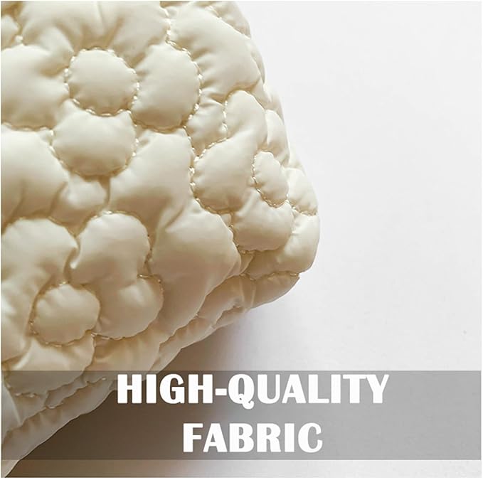 Puffy Quilted Makeup Bag for Women, Cosmetic Bag, Travel Toiletry Organizer Pouch Clutch (Yellow Flowers)