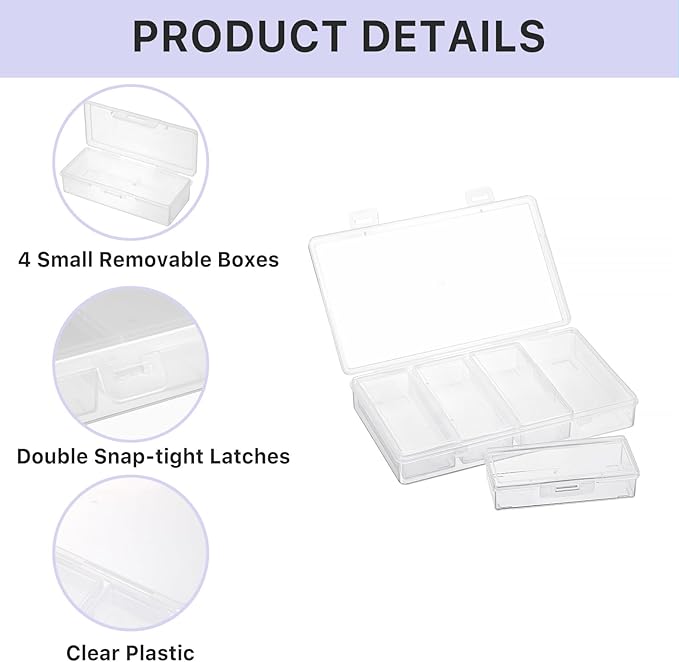 Hipiwe Plastic Cotton Swab Holder for Travel 4 in 1 Compact Cleaning Organizer for Hair Rope Paperclip Clear Dental Floss Sticks Case with Lid Small Travel Container Hair Tie Storage Box
