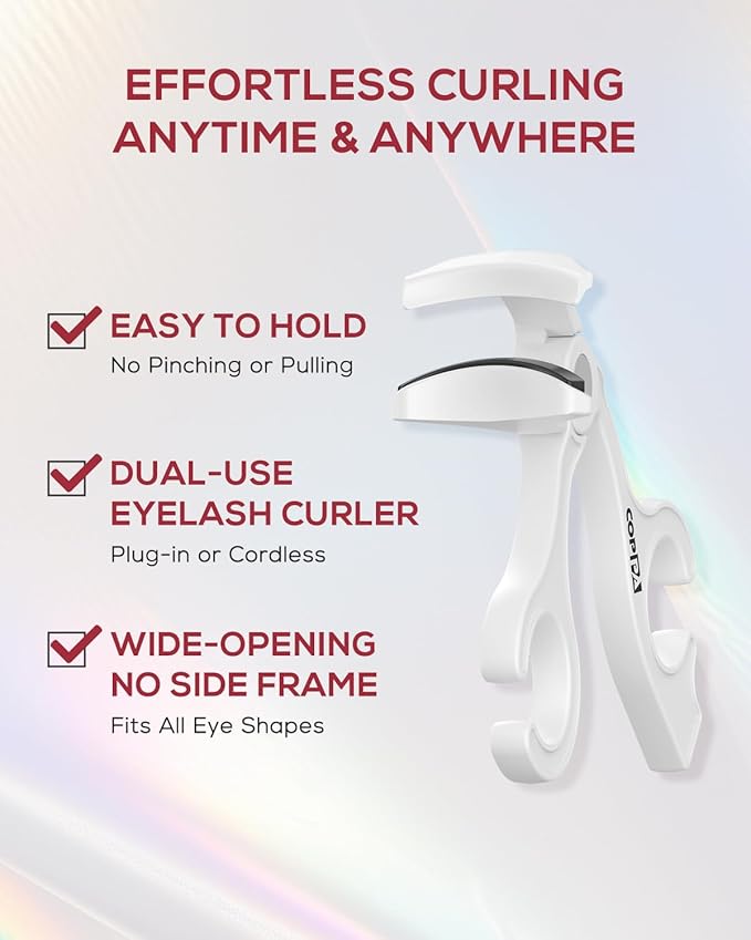 COPPA Heated Eyelash Curler, EC-1 Precision Type Lash Curler Open Style with 65°Heat & Dual-Use Corded Eyelash Curler Easy to Use for All Eye Shapes, No Pinching or Pulling Eyelash Eye Makeup Tool