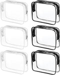6 Packs Clear Cosmetics Bags for Women Men Waterproof Toiletry Bags PVC Makeup Bags Organizer Case with Zipper for Travel Bathroom (6 Black&White)