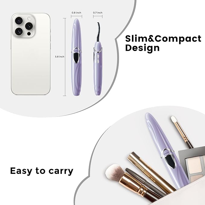 Heated Eyelash Curler, S600 Rechargeable Heated Lash Curler, Eyelash Curler Heated in 8s for Women 24 Hs Lasting Natural Makeup (Lilac/Silver, 148MM)