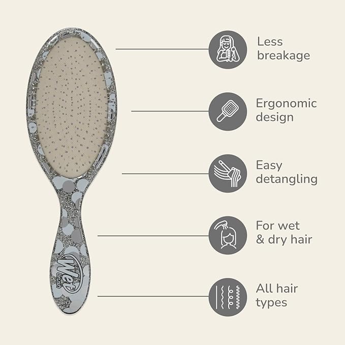 Wet Brush Original Detangler Hair Brush, Silver (Groovy Disco), Ultra-Soft IntelliFlex Bristles, Detangling Bristles Glide Through Tangles (Wet Dry & Damaged Hair), Women & Men