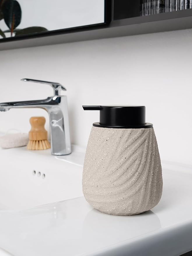 14 oz Ceramic Hand Soap Dispenser for Bathroom & Kitchen - Refillable Liquid Dish Pump with Non-Drip Design, Modern Farmhouse Style