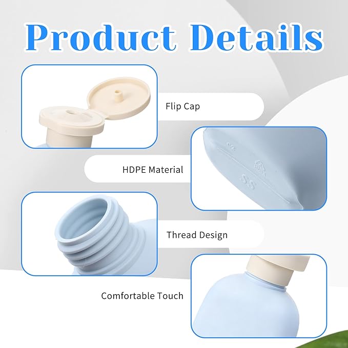 3.4 oz Plastic Small Travel Shampoo Bottles, 4 Pack Empty Refillable Leak-Proof Squeeze Containers with Flip Cap for Toiletries Conditioner Lotion Creams Body Wash, Includes Labels (Green, Blue)
