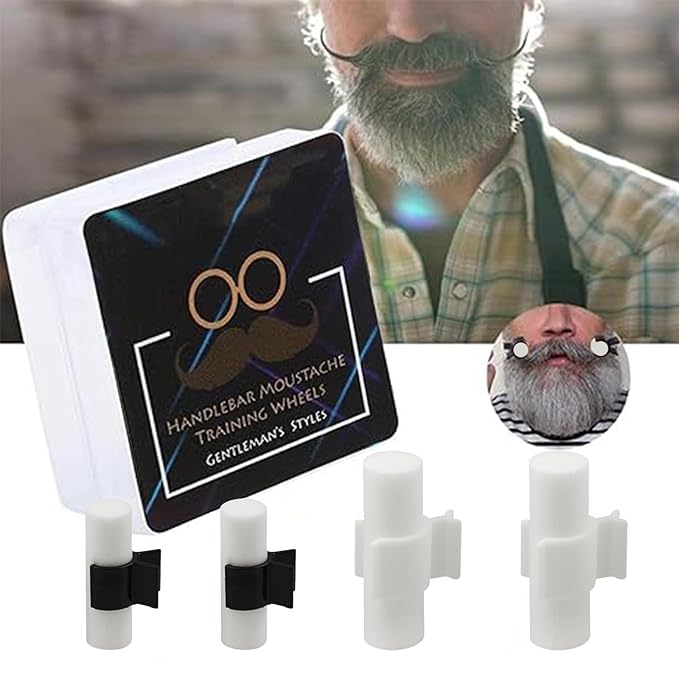 Flylin Handlebar Mustache Training Wheels, 2 Pair Handlebar Beard Shaping Tool Portable Mustache Curler for Men, Mustache Styling Template Shaping Tool Gifts for Father Boy Husband Boyfriend (M/L)