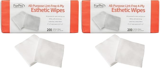 ForPro Professional Collection Esthetic Wipes, 4-Ply, Lint-Free, 200-Count Pack of 2 | 4" x 4" | Non-Woven | Soft & Strong | For Salon & Spa
