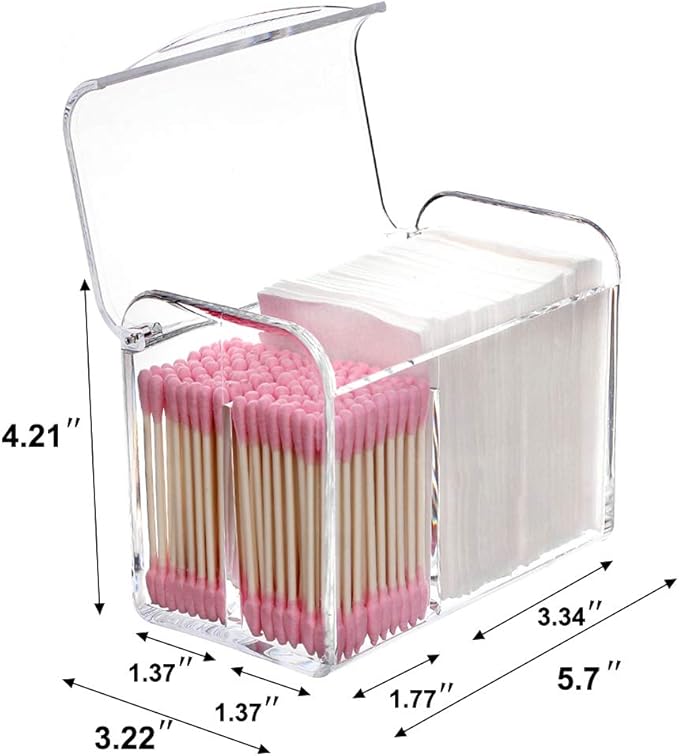 Sooyee Qtip Holder Dispenser for Cotton Ball Swab, Cotton Round Pads, Floss,3 Compartment Plastic Apothecary Jars,Bathroom Organization and Storage,Vanity Organizers and Storage,Clear