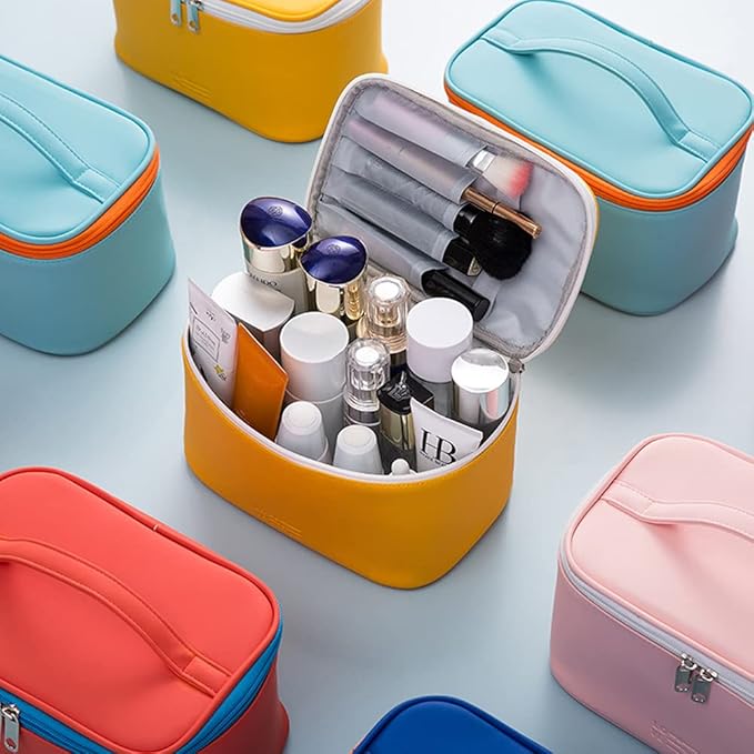 Meiyuuo Makeup Bag Large Cosmetic Bags for Women Girls Cute Travel Zipper Pouch Toiletry Organizer for Beauty Essentials Waterproof (Cyan Blue)