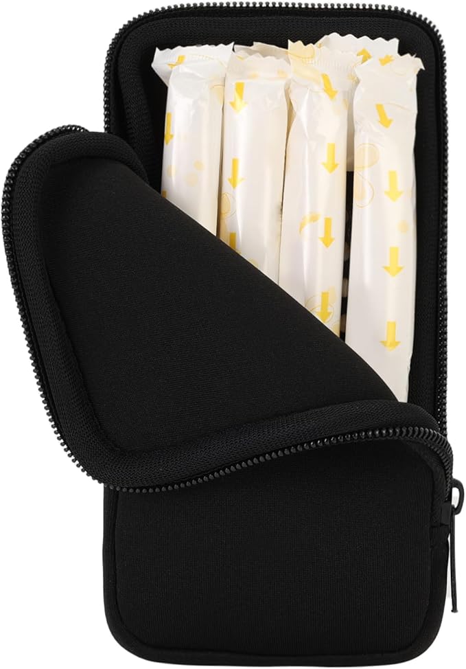 Tampon Storage Bag, Neoprene Tampon Organizer Case with Zipper Small Pouch for Feminine Products Portable Period Bags for Women,Ladies (Black)