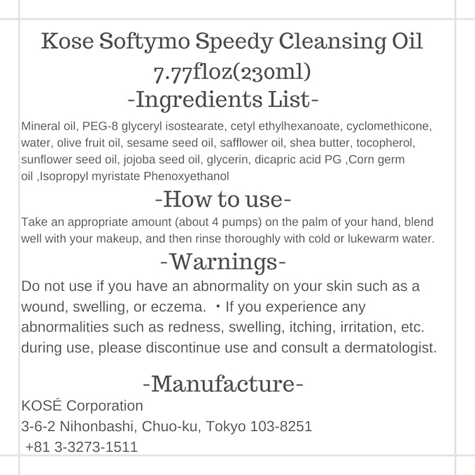 Kose Softymo Speedy Cleansing Oil 7.77floz(230ml) Pump And Travel-size 2.02floz(60ml) For Travel
