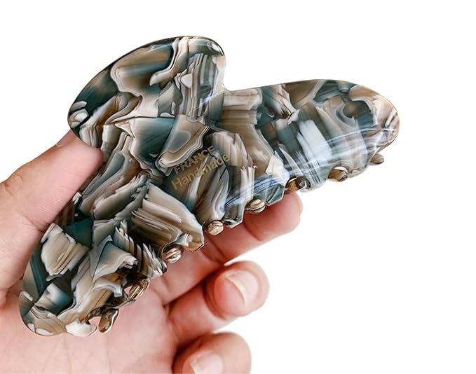 Wenlly large tortoise shell claw clip, 4.1 Inch cellulose acetate hair claw clips, marble non-slip strong hair hold barrettes for women and girls, blue
