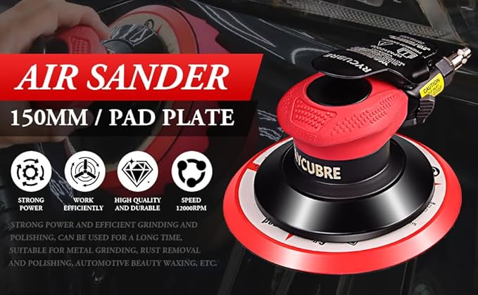 pneumatic Air Sander 5/6 Inch DA Palm Sander for auto body, High Speed Random Orbital Sander for Woodworking & Auto Polishing (6 Inch)