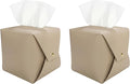 Tissue Box Cover Square, Leather Tissue Holder Organizer with Side Snap for Bathroom, Vanity, Tabletop, Office (2Pack-Light Taupe)