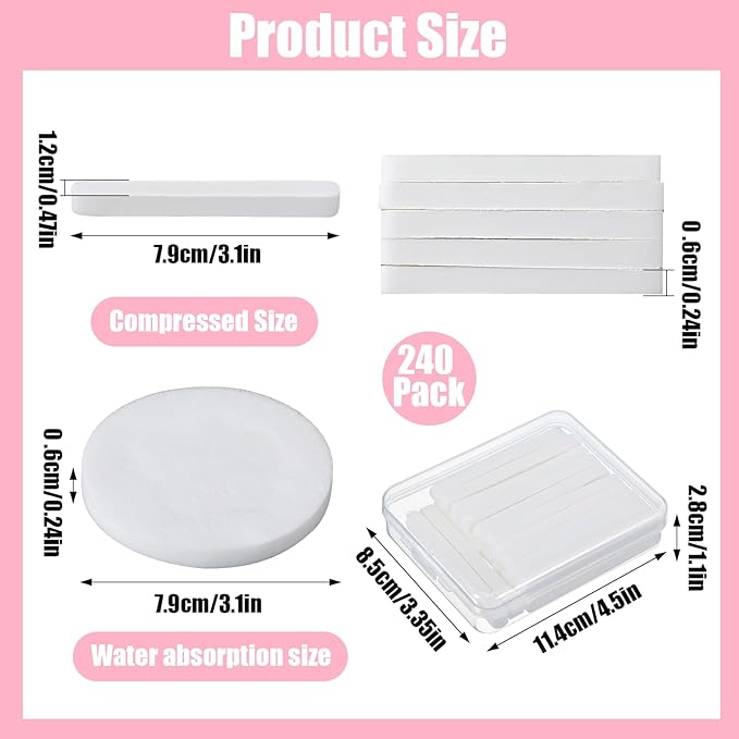 240+1 Pack White Compressed Facial Sponges, Round Compress Face Cleaning Sponge for Estheticians Face Sponge Soft Compressed Makeup Sponges with Travel case (3.1Inch)