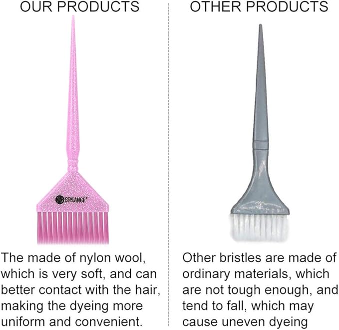 Glitter Hair Dye Brush Set, Hair Color Brush, 3 Sizes Pink Tint Brushes for Professional Hair Coloring, Root Touch-Up & Hair Treatment, Salon & Home Use