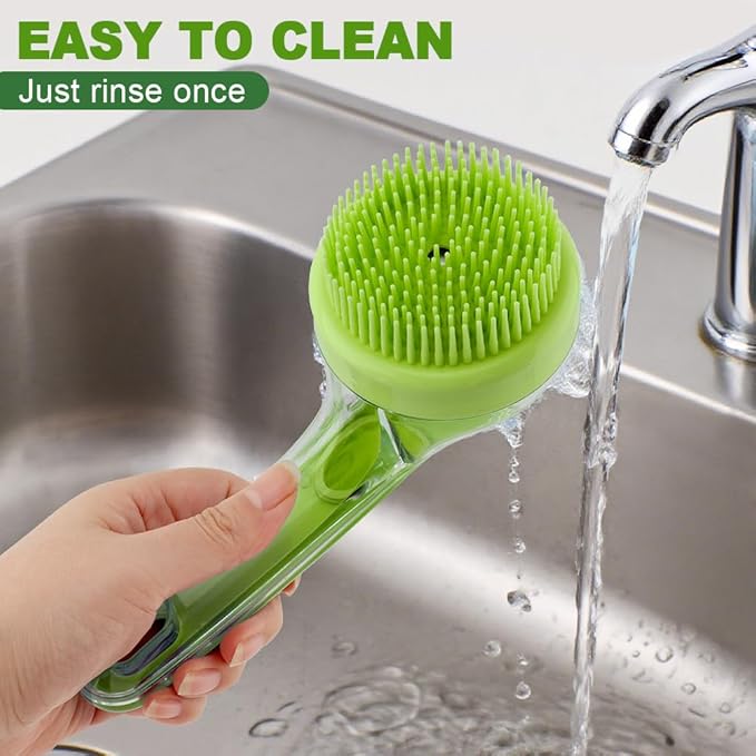 Pet Bath Brush, 2 in 1 Dog Bath Brush with Built-in Shampoo Dispenser, Pet Wash Brush with Double Head Toothbrush, Grooming Massage Brush for Dogs & Cats