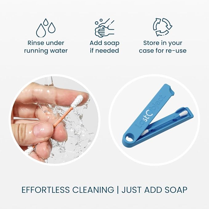 LastSwab® Reusable Cotton Swabs for Ear Cleaning - Sanitary Alternative to Single-Use Q Tips - Easy to Clean - Comes with a Convenient Travel Case Holder - Blue