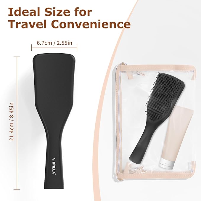 Detangler Hair Brush for Wet & Dry Hair, No Tangle Wave-shaped Soft Bristle Hairbrush for Reduces Breakage, Lightweight Travel Brush Detangling All Hair Types, Black