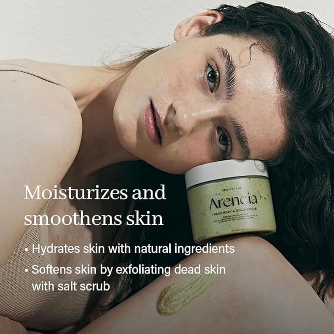 Arencia Fresh Cloud Sea Salt Body & Scalp Scrub (White) - Gentle Exfoliation for Softer, Refreshed Skin and Scalp, Korean Skin Care