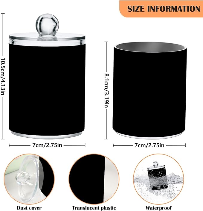 Black Qtip Holder Organizer Dispenser Cotton Swabs Cans Plastic Jars with Lid Set 4 Pack Bathroom Storage Canister for Cotton Ball Floss Cotton Pads