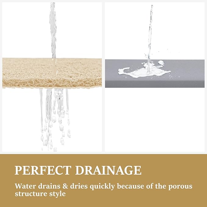 LuxStep Shower Mat Bathtub Mat,36x16 inch, Non-Slip Bath Mat with Drain, Quick Drying PVC Loofah Bathmat for Tub,Shower,Bathroom (Phthalate Free,Khaki)