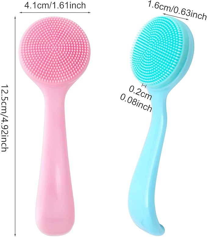 4 Pack Silicone Manual Facial Cleansing Brush,Skin Friendly Soft Bristles Waterproof Face Scrubber Exfoliating Brush for Women and Men Blackheads Makeup Residues Removal(Blue & Pink)