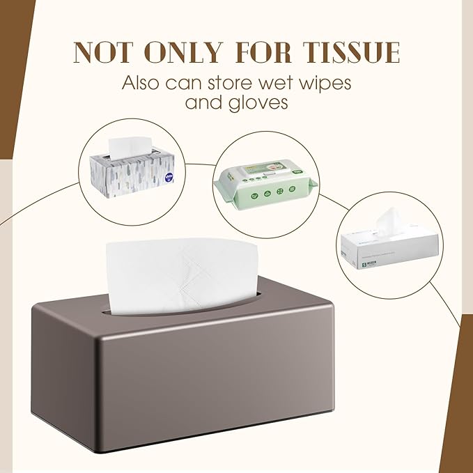 Tissue Box Cover, Rectangular Facial Tissue Holder with Bottom, Decorative Storage Box for Bathroom Vanity, Toilet Tank, Car, Dressers, Night Stand, Rv, Parlors and Offices - Brown