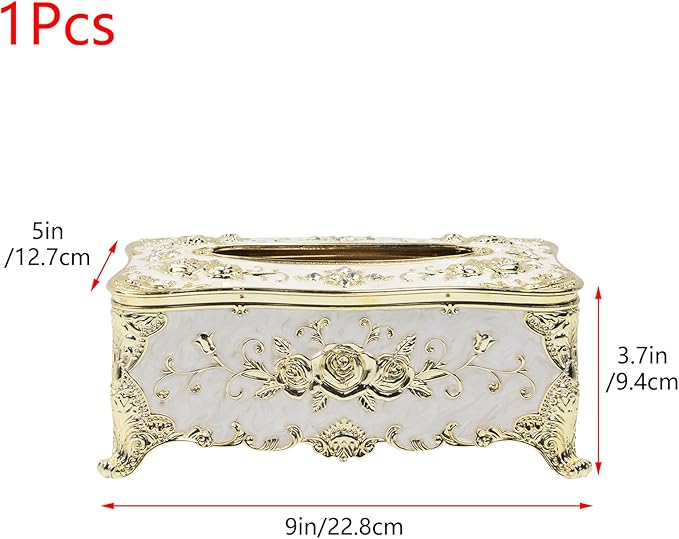 Geesatis Tissue Box Cover Tissue Box Holder Facial Tissue Paper Organizer Luxury Facial Napkin Holder for Home, Gold, 1 Pcs
