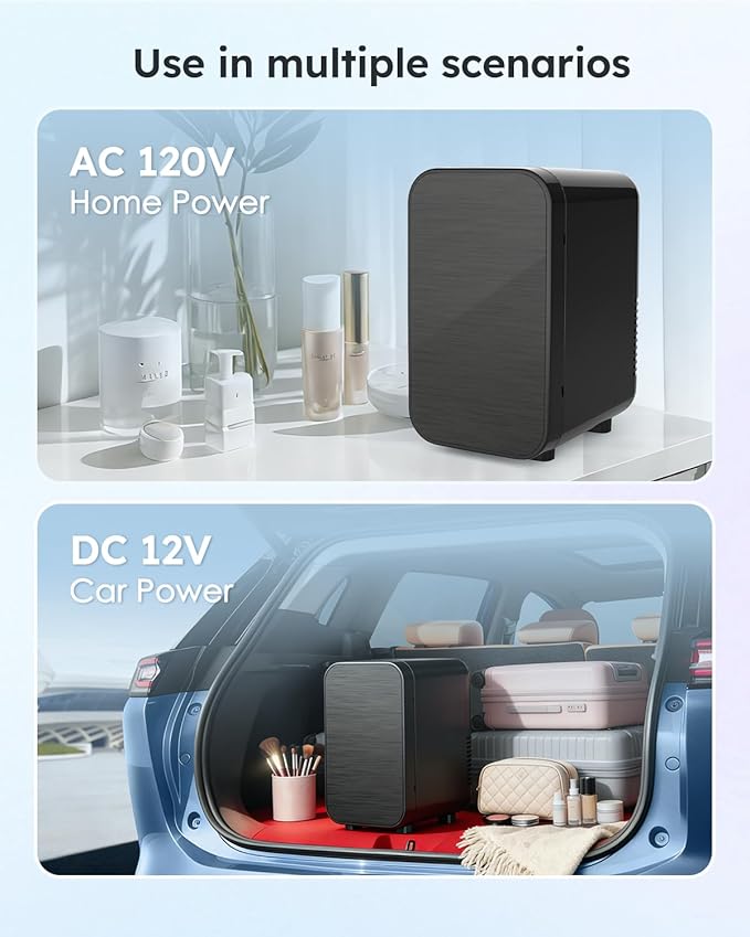 Skincare Fridge with Glass Panel, 6L Mini Fridge for Home/Car, AC/DC Portable Thermoelectric Cooler and Warmer, Makeup Mini Compact Refrigerator for Skincare Cosmetics Food Drinks (Black)