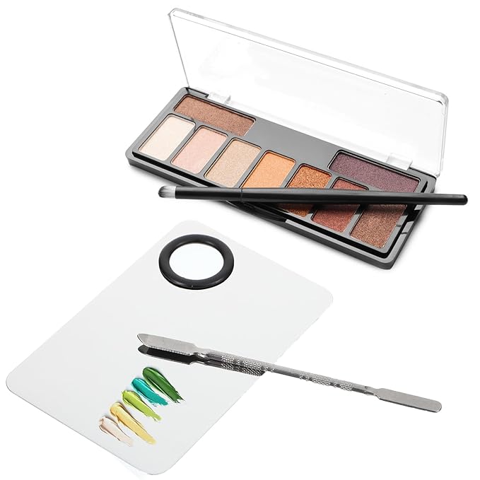 Makeup Mixing Palette and Eye Shadow Brushes Set, Makeup Palette with Spatula for Facial Cosmetic Nail Art Pigment Blending, Eyeshadow Makeup Blending Brushes for Concealer Eyebrows Eyeliner