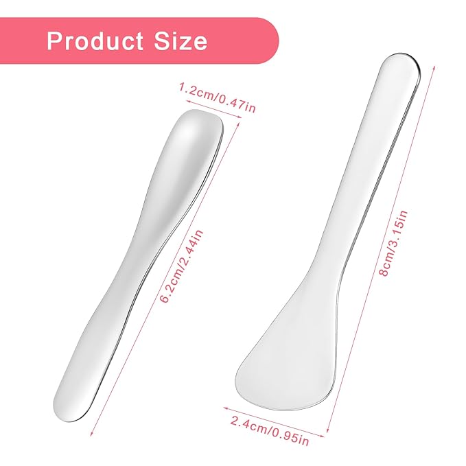 2Pcs Cosmetic Spatula, Mini Metal Makeup Spatula Reusable Cosmetic Cream Spatulas Spoon Skincare Scoop Applicator Multi-functional Facial Applicator Tool for Mixing and Sampling Face Eye Cream, Silver