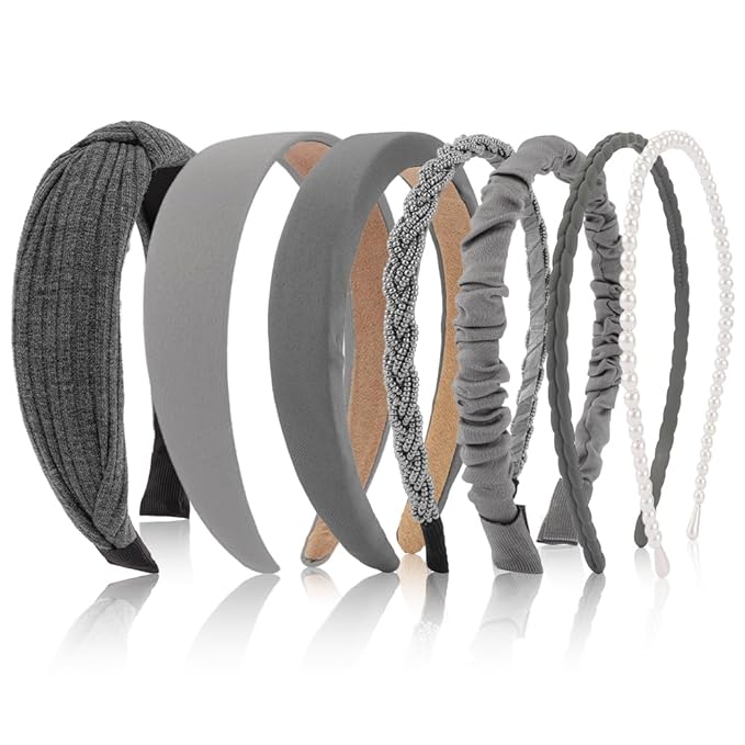 AHONEY 7 Pack Grey Headbands for Women Girls Headbands Non Slip Hairbands Y2K Hair Accessories Multi-style Headband Pack Diademas Para Mujer