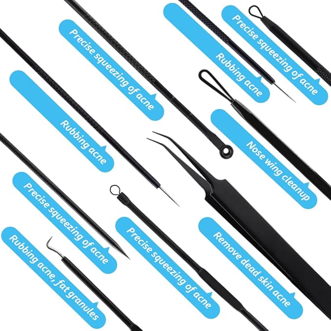 Pilarmuture 11pcs Tool Kit,Skin Care Acne Needle Blackhead Remover Kit Stainless Steel, for Face Acne,Deep Facial Cleansing and Salon-Level Acne Treatment
