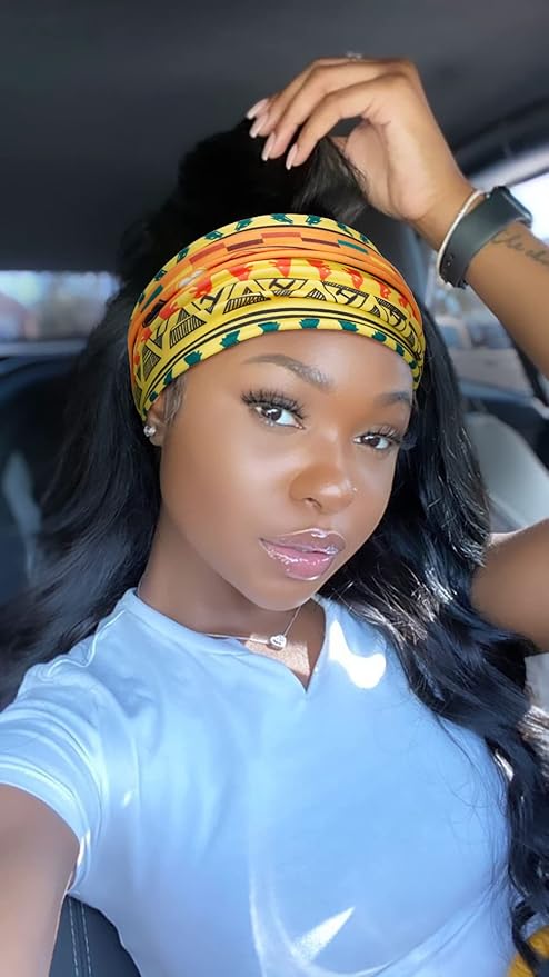Huachi Wide Headbands for Women Boho Workout Head Bands for Women’s Hair African Knotted Non Slip Headwrap Turban Sport Yoga Girls Bandeau Hair Accessories (Pack of 4)