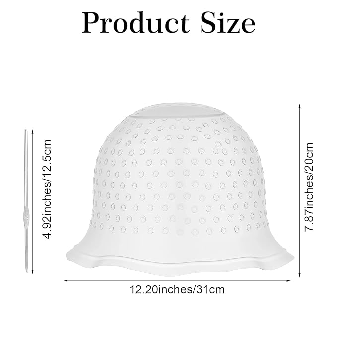 Silicone Highlighting Hair Caps with Pre-Cut Holes, Reusable Hair Dye Caps for Professional and DIY Hair Coloring, Includes Hook Needle, Salon Hairdressing Dyeing Staining Tools for Women Men (White)