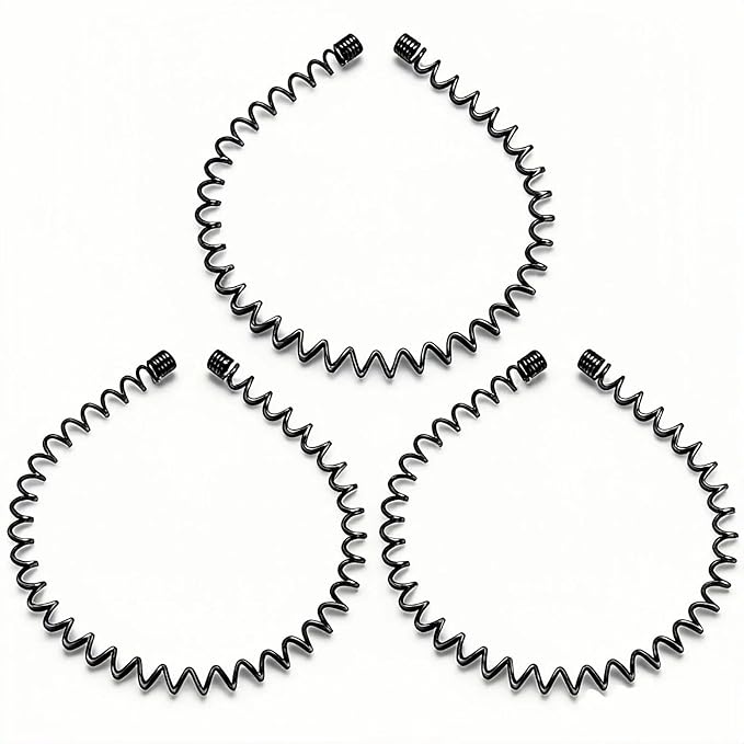 Mens Metal Headband, Unisex Black Hair Bands, Stylish Design Metal Thin Headbands for Men, Adjustable for Outdoor Sports And Daily Wear. (3 Pcs)