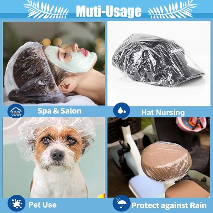 100PK 50cm/20in Large Disposable Shower Caps Waterproof Hair Bath Caps for Women Men Girls Travel Spa Hotel Home Use Salon - Multi-Purpose Elastic Plastic Shower Caps, Essentials Accessories
