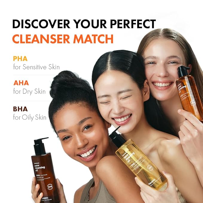 Hanskin AHA Pore Cleansing Oil for Dry Skin, Exfoliating, Waterproof Makeup Sebum Remover Facial Oil Cleanser for Face, Moisturizing for Soft Skin, Korean Skincare [AHA/10.14 oz.]