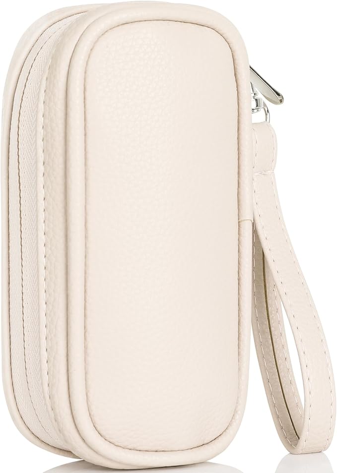 Portable Tampon Organizer Bag, Beige PU Pouch with Handle and Zipper for Women's Period Products