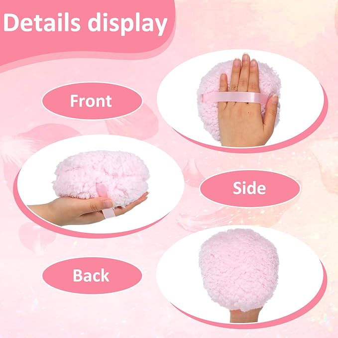 Body Powder Puff, 6 "x 3" Extra Large Ultra Soft Fluffy Sponge Plush Big Powder Applicator Pink Washable Reusable Durable Round Face Body Makeup Puff for Women (Pink)