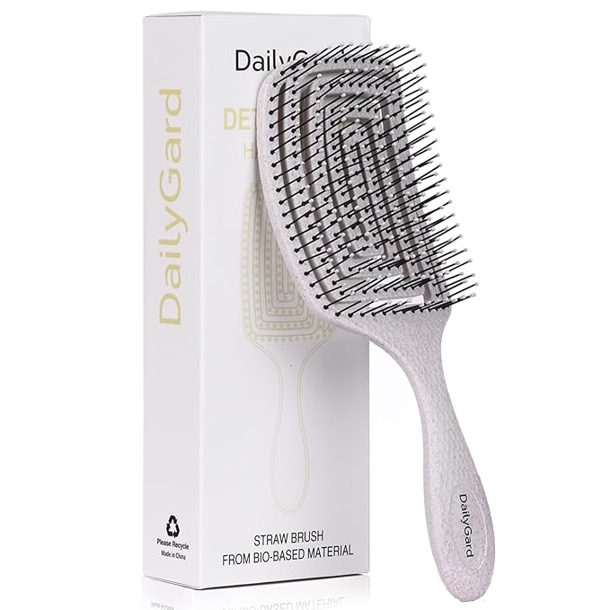 Detangling Brush, Dry and Wet Vented Detangler Hair Brush for Women and Men, Professional Paddle Curved Styling Hairbrush for Straight/Curly/Thick/Long/Wavy/Damaged Hair, Beige