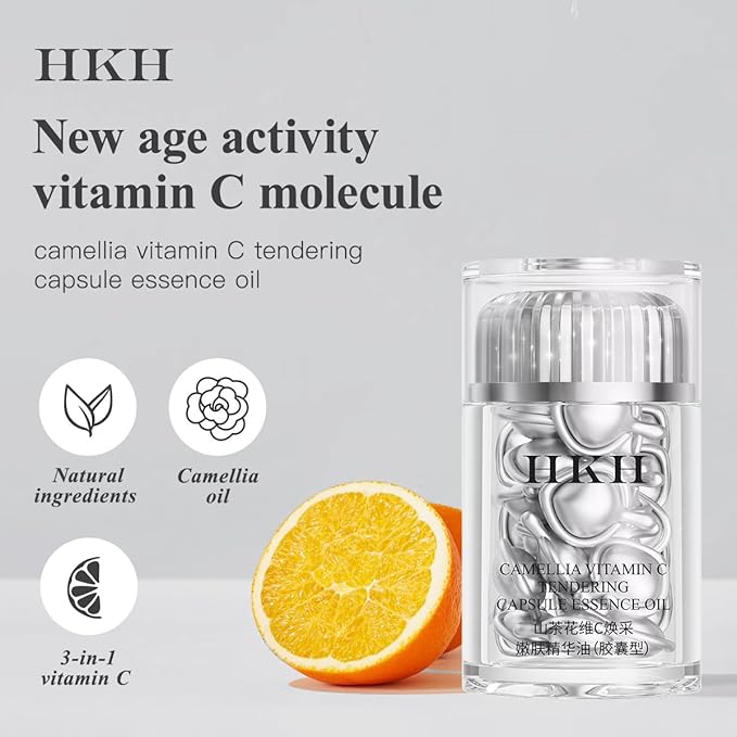 Triple Vitamin C Serum Capsules For Face: Dark Spots Correction with Camellia Niacinamide VE Anti-Aging Skincare Serum For Women - 28 Capsules To Tighten Sagging Skin And Fine Lines