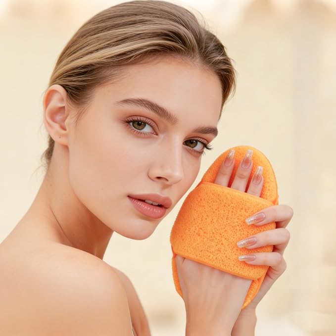 3Pcs Large Facial Sponge Set, 5.9in Reusable Cleansing Puff Colorful Makeup Remover Exfoliating Pads for Gentle Cleansing, Soft Face Sponge for Daily Face Wash(Pink Orange Green)