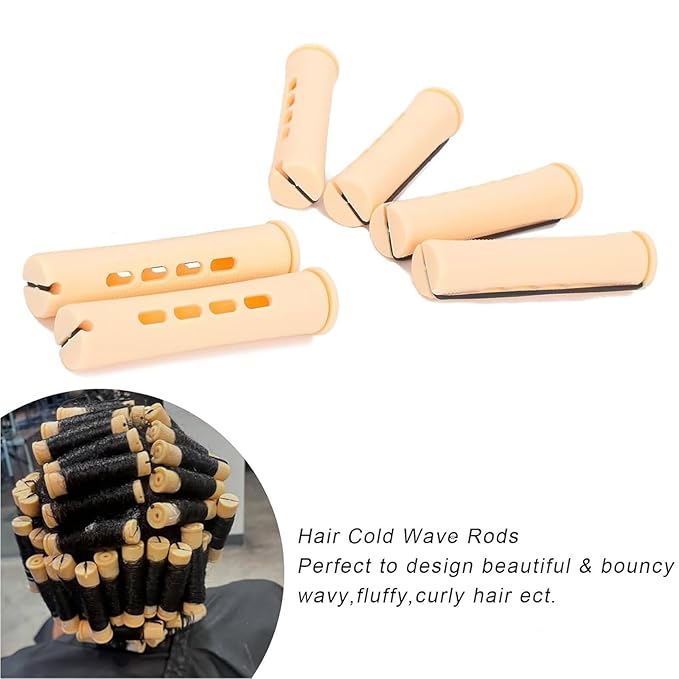 20Pcs Perm Rods Set for Natural, Long, and Short Hair - Plastic Cold Wave Rods for Women's Hair Curling and DIY Hairdressing(Beige)