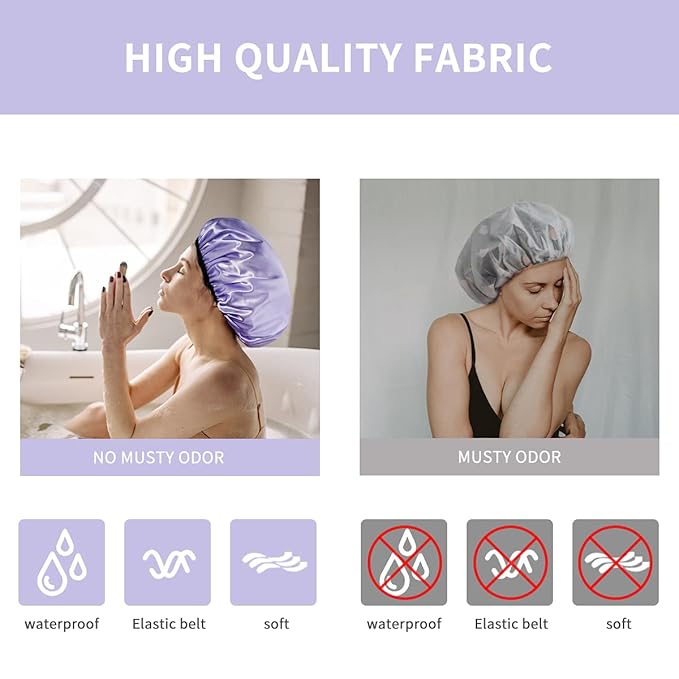 Aquior Shower Cap,Shower Caps for Women Long Hair,Silky Satin Hair Bonnet Reusable Bathing Cap,Extra Large for All Hair Length,4 Colors