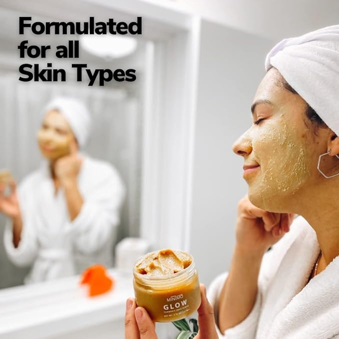 Minimo Glow (Citrus Peach) Turmeric Face Scrub, Heart Applicator Included 5 oz - No Mix, Ready to Apply